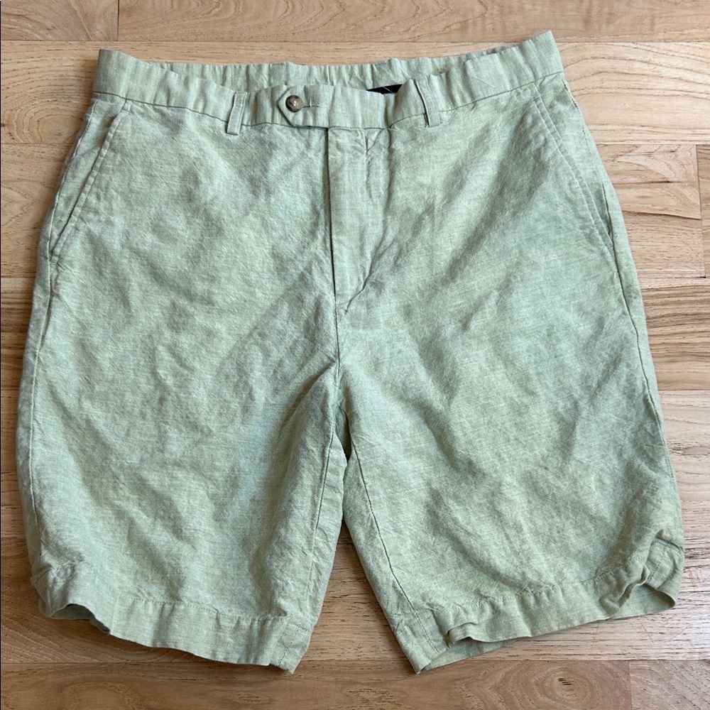 Men’s hickey freeman sage green linen blend shorts size 34